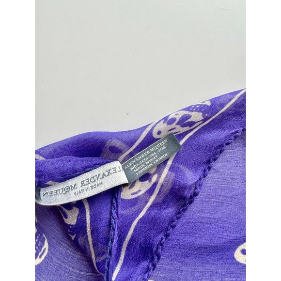ALEXANDER MCQUEEN Skull Motif Purple Silk Chiffon Large Square Scarf - Picture 14 of 15